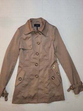 Le Château Women’s Beige Trench Coat XXS Gold Button Lightweight Jacket